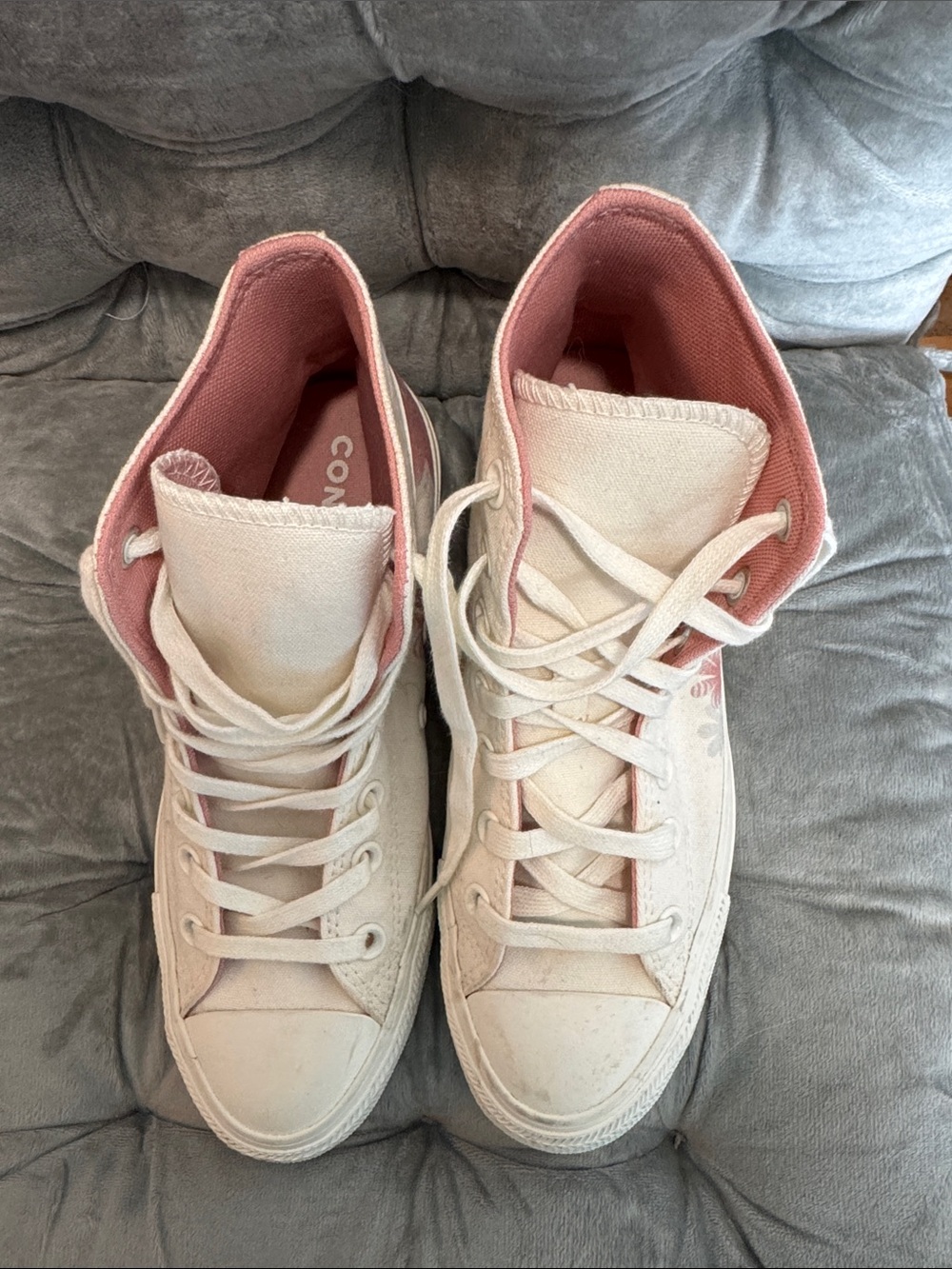 Converse High-Top Sneakers in Cream with Pink Lining